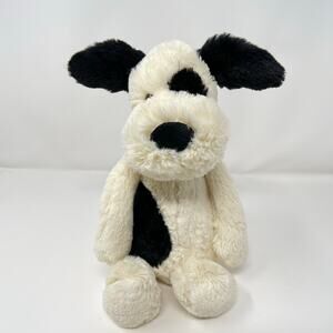 Medium Jellycat Bashful Puppy Dog Black White Spot Plush Stuffed Toy